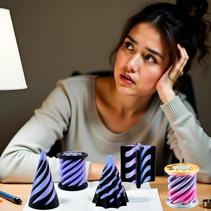4 Packs 3D Printed Fidget Toys, Impossible Cone Spiral Cone Fidget Toy Impossible Pyramid Passthrough Toy,Mini Vortex Thread Illusion Desktop Deco Souvenir Gift for Anxiety Relaxing