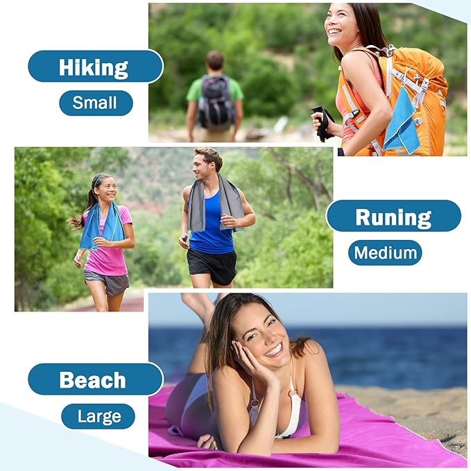 Xinnun 4 Pack Microfiber Camping Towel - Quick Dry Towel 3 Size 4 Black Mesh Bags 12 Travel Towels for Beach Camping Hiking Yoga Swim Sports Backpacking