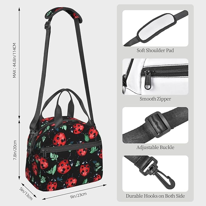 Animal Reusable Insulated Lunch Box Waterproof Lunch Bag with Detachable and Adjustable Shoulder Strap for Office Picnic or Travel