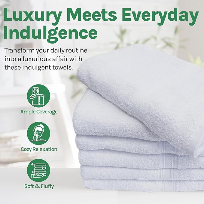 Towels N More 12 Pack 20x40 White Gym Towels, Small Bath Towels for Bathroom, Salon, Hair Dry, Spa Quality Extra Soft Towel Made from Premium Ring Spun Cotton