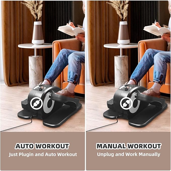 ESL Under Desk Elliptical - Portable Leg Exerciser with Pedal Strap for Seniors, Compact Seated Elliptical with Remote Control, LCD Display Electric Elliptical Trainers for Home