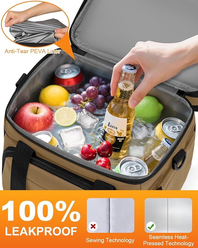 Lunch Box For Men Women Double Deck Insulated Lunch Bag For Men Woman Leakproof Expandable Cooler Bag with Adjustable Shoulder Strap for Work Picnic School(Khaki,Medium)