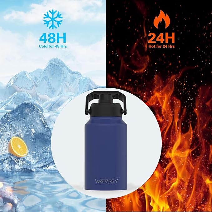 2/3 Gallon Water Bottle Insulated(Cold for 48 Hrs),BPA Free&Leak Proof,87oz Stainless Steel Water Jug/Flask,Big thermo,Large Water Bottle with Handle for Gym,Hiking,Camping,Deep Blue