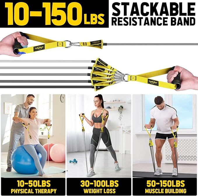 WALITO Resistance Bands Set - Exercise Bands with Handles, Door Anchor, Legs Ankle Straps, for Heavy Resistance Training, Physical Therapy, Muscle Training, Yoga, Home Workouts, Gym