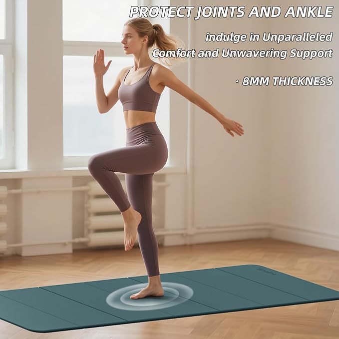 Foldable Yoga Mat Extra Thick 0.32 Inches Eco-Friendly POE Material, Non-Slip Design Fitness Mats, Multi-Purpose Workout Mats For Studio or Home Use (70 x 24 x 0.32 inches)