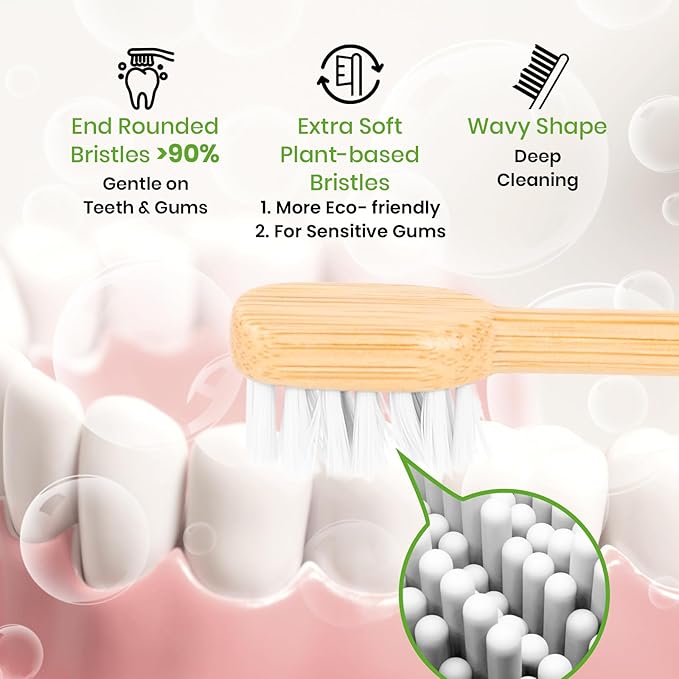 Bamboo Toothbrush Heads Compatible with Philips One by Sonicare, Extra Soft Castor-Oil Bristles for Sensitive Teeth, Eco-Friendly & Gentle Cleaning
