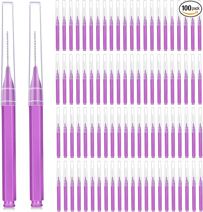 100 Pieces Braces Brush for Cleaner Interdental Brush Toothpick Dental Tooth Flossing Head Oral Dental Hygiene Flosser Toothpick Cleaners Tooth Cleaning Tool (Purple)