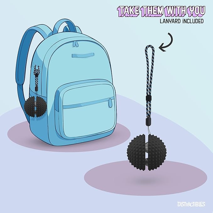 Round Spiked Sensory Fidget Clicker, Tactile Stimming Device with Mechanical Clicky Switches, Lanyard Attachment, Ideal for Pain Stim, ADHD, Autism & Stress Relief (Black, Large)