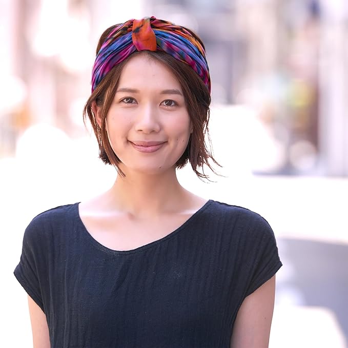 Casualbox Tie-Dye Headband Hippie Bandana Head Wrap Cover Retro Flower 60's 70's B,Free Size