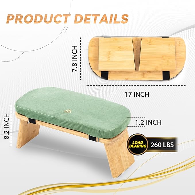 Meditation Bench, Bamboo Meditation Stool, Folding Kneeling Meditation Bench, Seiza Prayer Bench, Prayer Bench with Meditation Cushion, Kneeling Stool (Green & Bag)