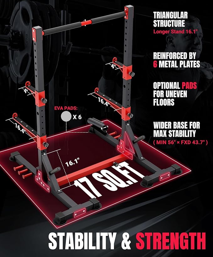 YOLEO Squat Rack with Adjustable Pull-Up Bar & Extended Safety Arms, Multi-Functional Power Racks Squat Stand for Home Gym, Garage & Basement, 35"-67" Width, Fixed 83” Frame Height, Pull-Up Bar Height 71.5"-80.5", Fits 6FT & 7FT Barbells