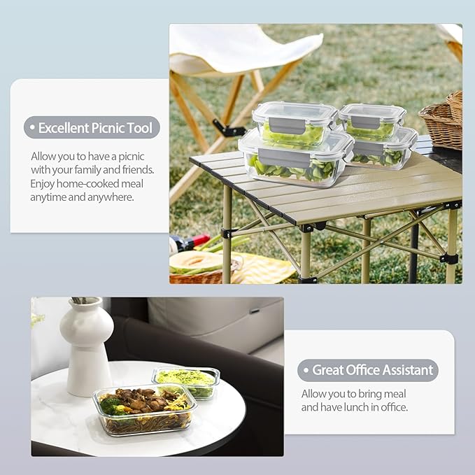 [10 pack Glass Meal Prep Containers with Lids, Glass Food Storage Containers with Snap Locking Lids for Food, Bpa-free, Easy to Open& Close/Microwave,Oven,Freezer,Dishwasher Safe/Leak-Proof