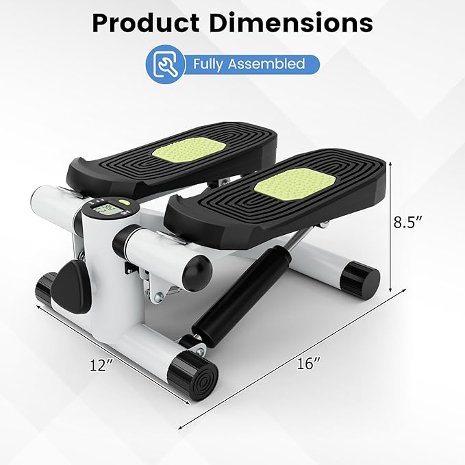 GYMAX Steppers for Exercise at Home, Hydraulic Mini Stair Stepper with Resistance Bands & LCD Monitor, Portable Under Desk Cardio Equipment Step Machine for Home Gym