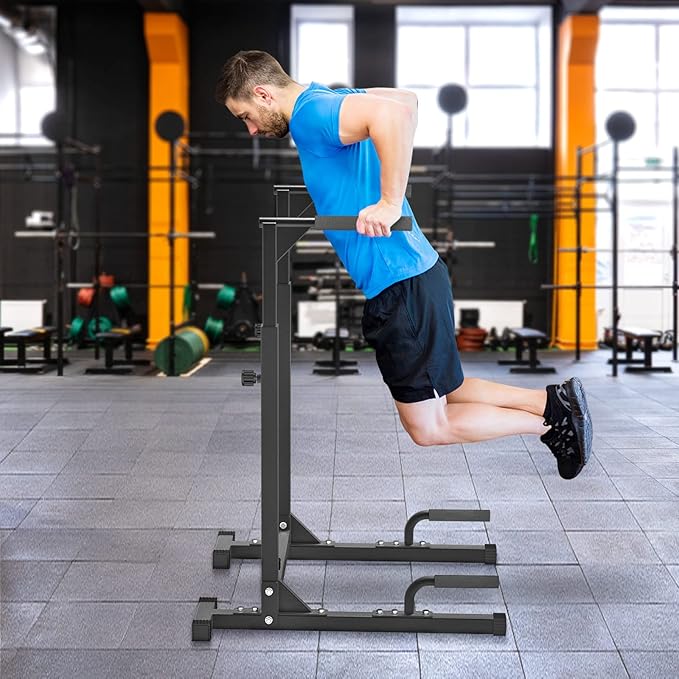 SELEWARE Heavy Duty Dip Bar, Adjustable Width & Height Dip Station Home Gym Fitness Equipment, 800lbs Capacity, Multifunctional Strength Training Dip Stand with Push Up Bar for Tricep Dips, L-Sits