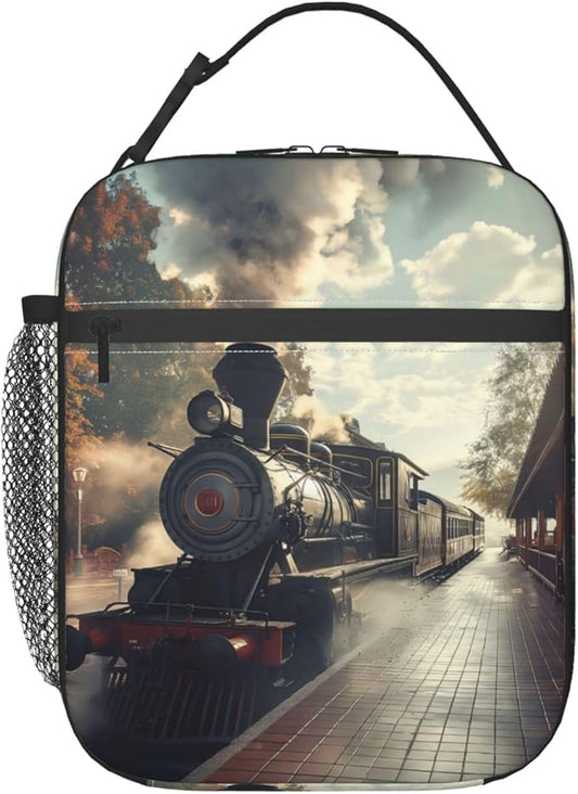 Insulated Lunch Box for Women Men, Vintage Train Lunch Box Reusable Portable Lunch Bag Cooler Tote Waterproof Lunch Container for Office Picnic Work Travel Hiking