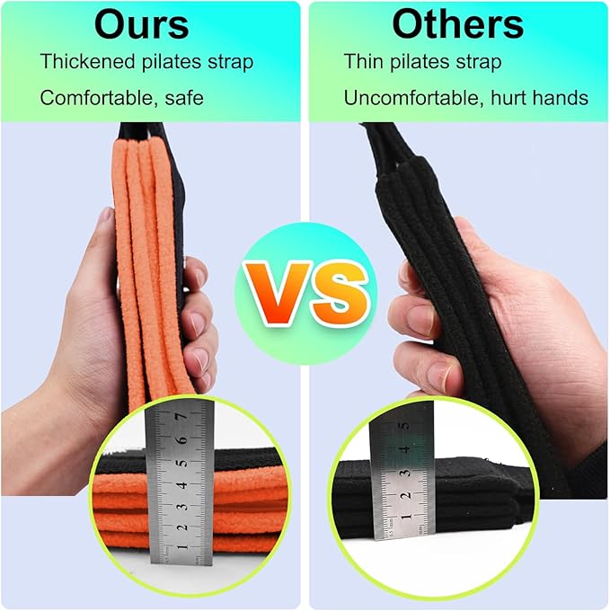 1 Pair Enhanced Pilates Double Loop Straps for Reformer, Thickened D-Ring Handle Straps, Yoga Exercise Accessories in 2 Lengths and Multicolor for Home Gym Workout