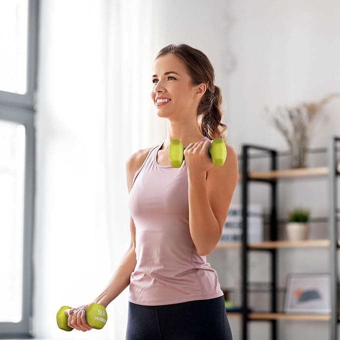 HolaHatha 2, 3, 5, 8, and 10 Pound Neoprene Dumbbell Free Hand Weight Set with Rack, Ideal for Home Exercises to Gain Tone and Definition, Pastel