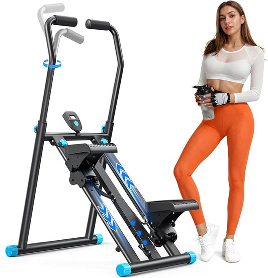 MERACH Stair Stepper for Home Gym Exercise, New Version Stairmaster for Full-Body Workout, Compact Folding Stair Climber with Extended Step Range, Adjustable Handlebar/Pedal