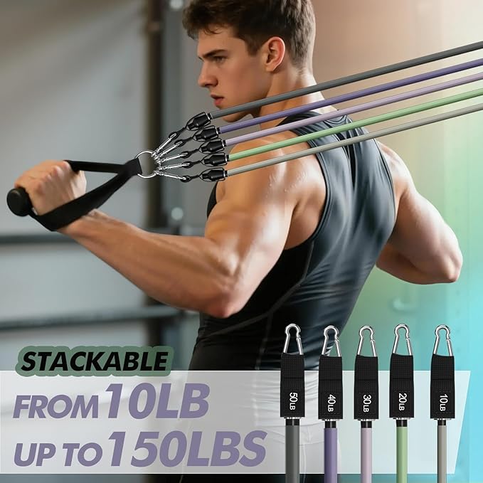 WHATAFIT Resistance Bands, Exercise Bands,Resistance Bands for Working Out, Work Out Bands with Handles for Men and Women Fitness, Strength Training Home Gym Equipment