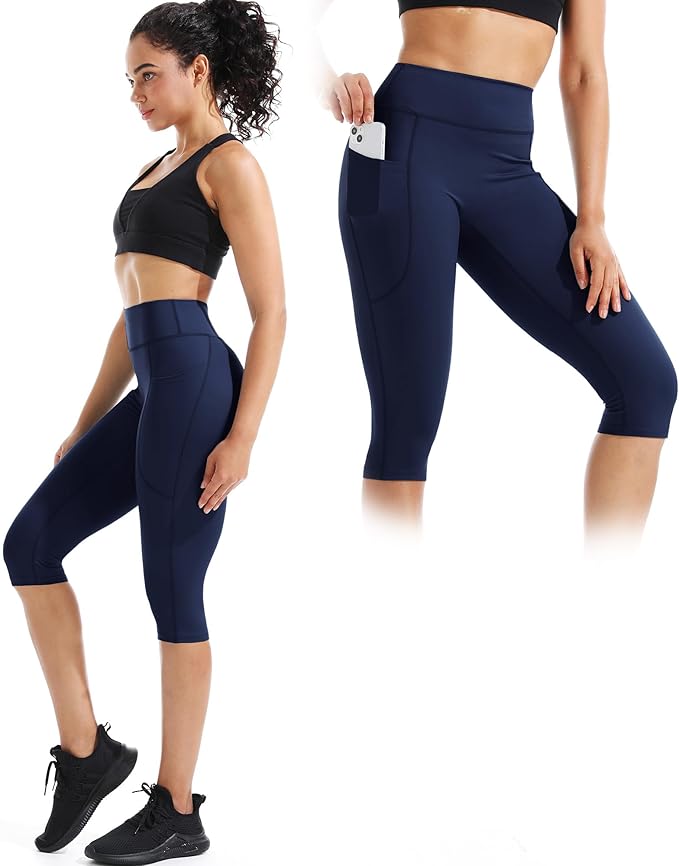 NELEUS Women's Tummy Control High Waist Capri Running Leggings Yoga Pants with Pocket