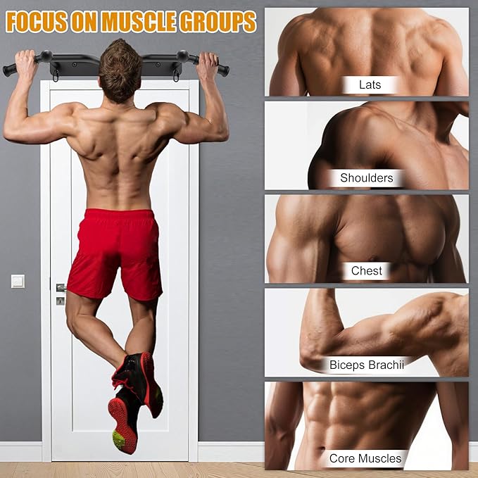 Kipika Pull Up Bar for Doorway Wall Mounted Multi-Grip Strength Bar with Resistance Band Hooks | Heavy-Duty Multifunctional Chin Up Bar for Home Gym Workout | 39-Inch Wide 600 Lbs Capacity