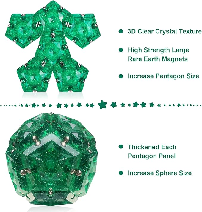 Magnetic Fidget Sphere Magnet Toys - Holographic Glitter Crystal Green - Magnets Sensory Toys - 12 Piece Set - Creativity Beyond Imagination, Inspirational, Recreational, Fun Desk Toy for Adults