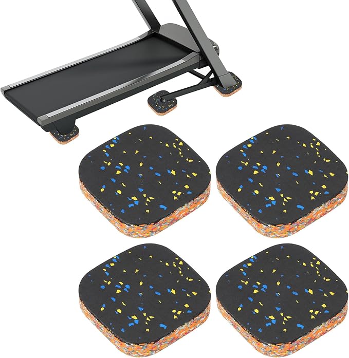 PATIKIL 4 Pcs Treadmill Mat Pads, 4x4x0.8 High Density Foam Anti Vibration Pad Sound Proof Floor Mat Exercise Equipment Mat for Carpet Protect Noise Reduction Home Gym, Yellow Blue