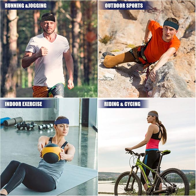 Braylin 5-Pack Breathable Sport Headbands for Men, Sweat-Wicking, Elastic Stretch