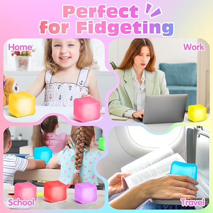 8 Pack Stress Cube, Slow Rising Ice Cube Stress Balls for Adults Kids, Sensory Fidget Toy for Anxiety Relief, Square Shape Squishy Ball Toys for Classroom Prizes, Nice Cube Squishy for Party Favors