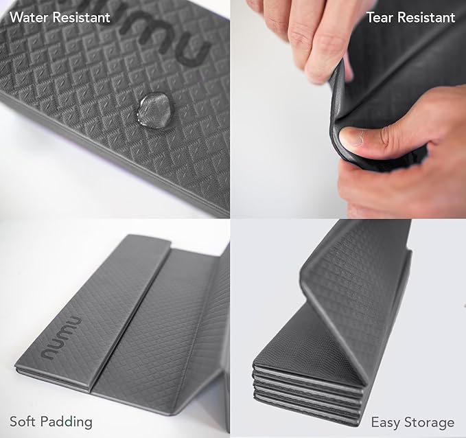 Numu Foldable Yoga Mat with Yoga Carrying Strap - Nonslip, Lightweight, and Portable 1/4” Inch Thick Workout Exercise Mat - Perfect for Easy Storage and Travel