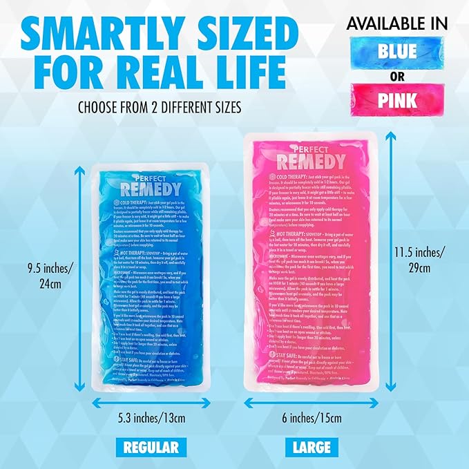 Perfect Remedy 2-Pack Gel Ice Packs for Injuries Reusable, Hot & Cold Pack That’s Durable, Soft & Flexible, Fast Relief & Recovery (Blue, Reg 2PK)