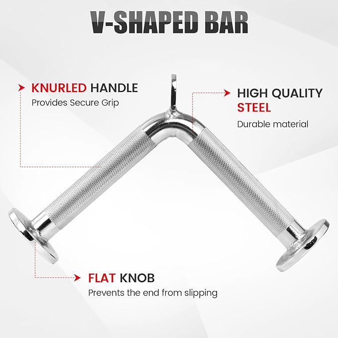 V-Shaped Bar Straight Rotating Bar Curl LAT Pull Down Bar D Handle Double D Row Handle LAT Pulldown Attachments Cable Machine Attachment for Home Gym