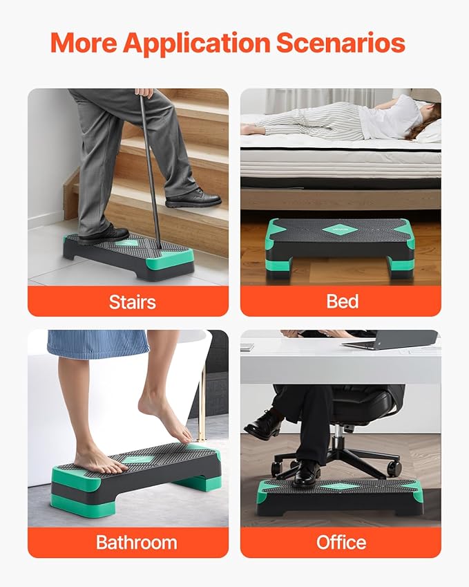 VEVOR Aerobic Exercise Step Platform, 28-Inch Workout Aerobic Stepper, Height Adjustable Fitness Training Step Deck Trainer with 4 Risers, Non-Slip Surface Bench for Home Gym Cardio Strength