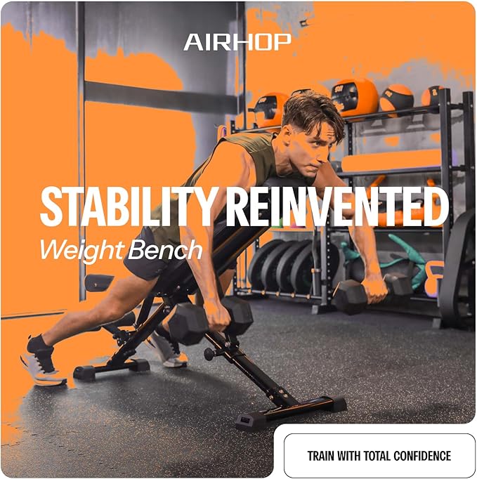 AIRHOP Upgraded Adjustable Weight Bench, Bench Press Full Body Workout, Quick Fold Space Saving, Workout Bench for Home Gym Strength Training