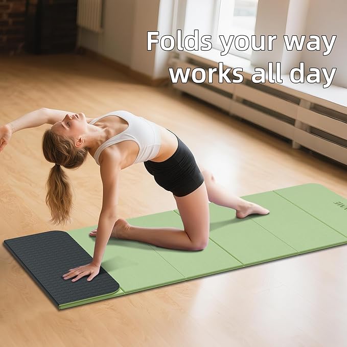 Foldable Yoga Mat, Extra Thick 0.32 inch, SGS Certifed, Non Slip, 71 x 24 inches, Foldable for Travel, Pilates, Camping, Environmental Sports Mat, Odorless TPE Material
