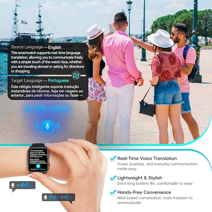 QTLLBT 9 Languages Translation Watch Smart Watch Bluetooth Call (Answer/Make Calls) Fitness Tracker IP68 Waterproof 100+ Sports Heart Rate Sleep Android iPhone Men and Women Smart Watch (Black)