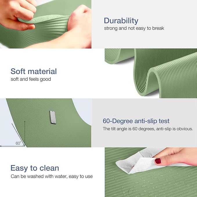 Yoga Mat Non Slip NBR Thick Yoga Mat, 72"L x 32"/24"W x 0.6"/0.4"TH (185cm x 80cm/61cm x 15mm/10mm), Anti-Tear Exercise Mat with Carrying Strap and Bag, Workout Mats for Yoga, Pilates, Floor Exercises