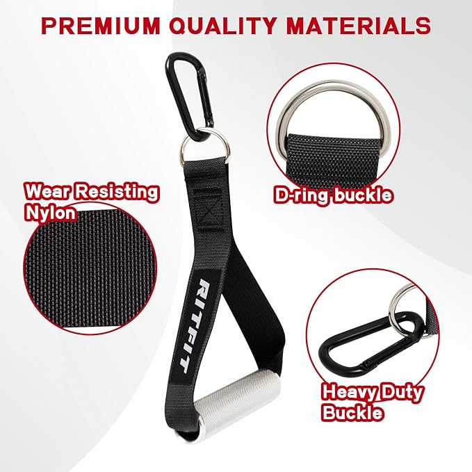 RitFit Exercise Handles for Cable Machine, Aluminum Alloy Gym Handles for Power Rack Attachments, Resistance Band Handles with Cable Crossover System & Triceps Pushdown