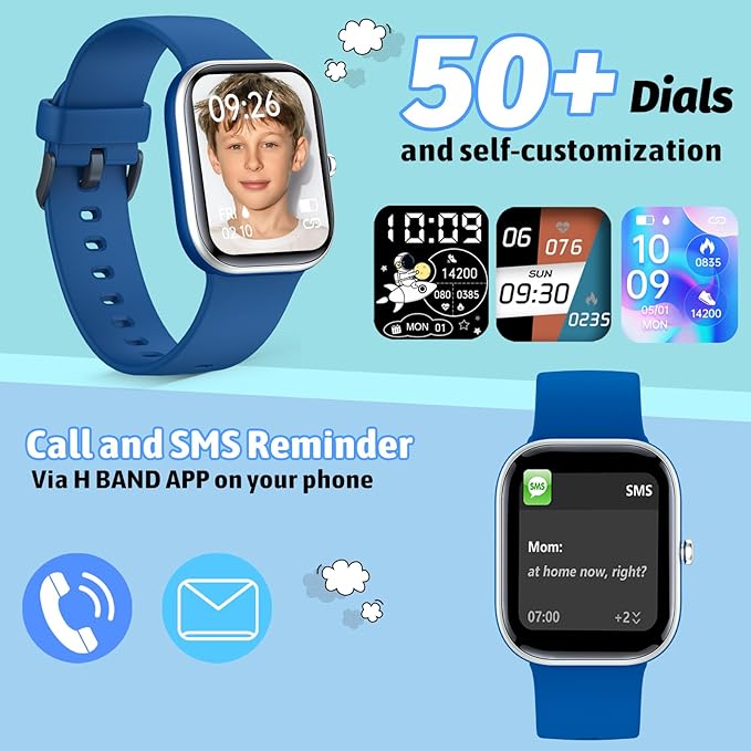 Smart Watch for Kids Fitness Tracker No Phone/APP Needed,19 Sport Mode,1.5" DIY Dial,IP68 Waterproof,Sleep Monitor,Pedometers,Heart Rate,Great Birthday Gift for Boys Girls Teens 6-14 Year Olds (Blue)
