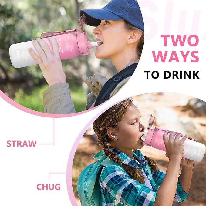 24oz Insulated Water Bottle with Straw and Spout Lids, 18/10 Stainless Steel 700ml Double Wall Vacuum Sports Water Jug, Leakproof Hydro Cup Flask for Men, Women & Kids PINK WHITE