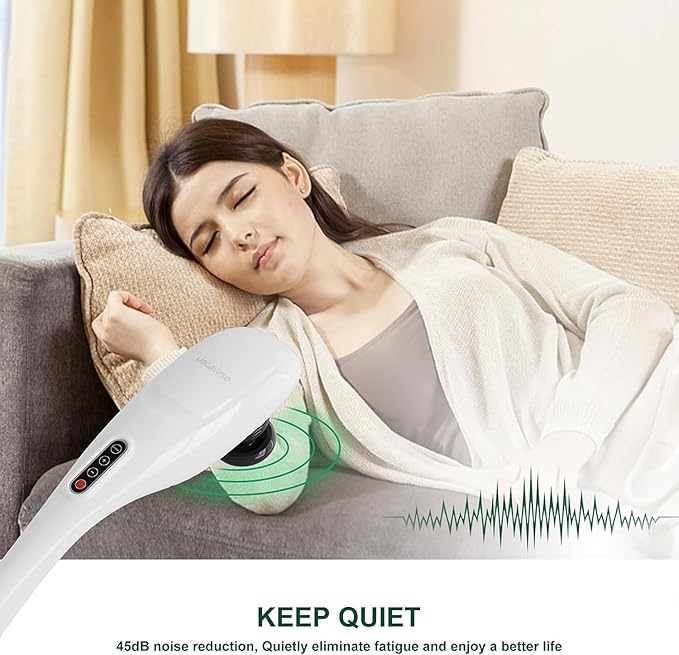 MEGAWISE Cordless Back Massager for Shoulders, Waist, Legs, Rechargeable 3200mAh Battery, 5 Speed and 5 +2 Massage Nodes 5 Hard, 2 Silicone Nodes, Massage While Moving Around (Off White Cordless)