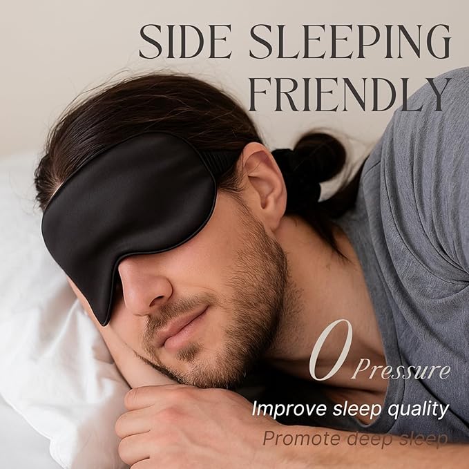 Silk Satin Sleeping Eye Mask, Black Sleep Eye Mask Night Blindfold for Women and Men, Soft Breathable Blackout Eyeshade Eye Cover for Travel, Wedding Bridesmaid Gift
