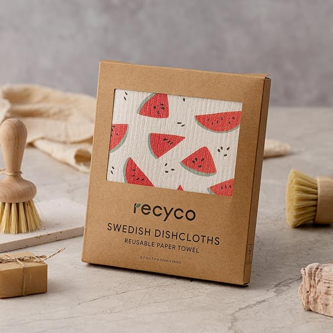 RECYCO Swedish Dishcloths for Kitchen | 6 Pack Tropical Fruit Washable Dish Rags | Cellulose Reusable Cleaning Paper Towels | Absorbent Counter Dish Cloth Sponge Kitchen Wipes, 8" L x 7" W