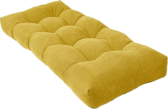 Bench Cushion 48 Inch - Chenille Fabric, High-Density Foam, Non-Slip Bottom, Soft Durable Indoor Tufted Long Seat Cushion for Window Garden Furniture (Yellow, 48x16x4 Inch)