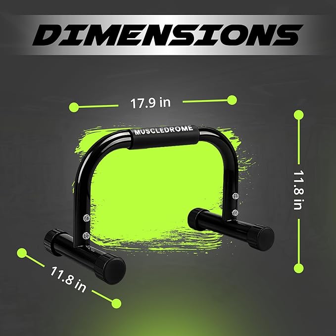 Push Up Bar for strength traning, Heavy Duty Steel Parallettes with Non Slip Handles, Stable Pushup Stands for Dips, Handstands & Calisthenics, 11.8in High x 17.9in Wide, Home Workout equipment