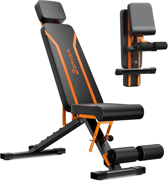 700LBS Adjustable Weight Bench with Headrest - Bonvork Foldable Workout Bench Press with Thickened Steel for Home Gym,Incline Strength Training Exercise Bench for Full Body with 3 Sec Fast Folding