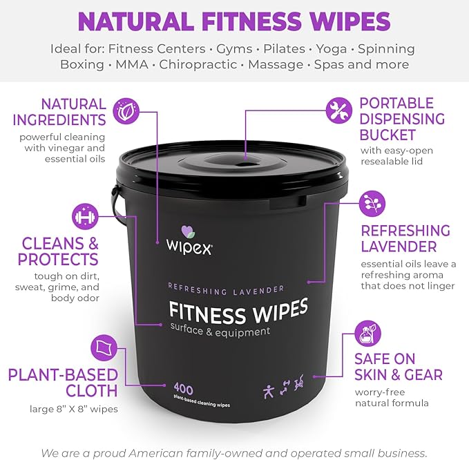 Wipex Gym Wipes for Equipment Bundle – 1600 Count with (2) Lavender Buckets & (2) Refill Rolls - Plant-Based Fitness Equipment Wipes, Clean Surfaces & Mats, Safe Gym Cleaner, 1600 Ct (Pack of 4)