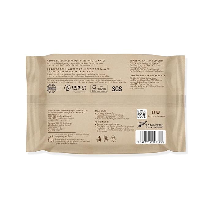 Terra Bamboo Baby Wipes TRAVEL PACK: Pure, 99.7% Pure New Zealand Water, 100% Biodegradable Bamboo Fiber, 0% Plastic, Unscented Baby Wipes for Sensitive Skin, 1 TRAVEL PACK of 120 Wipes