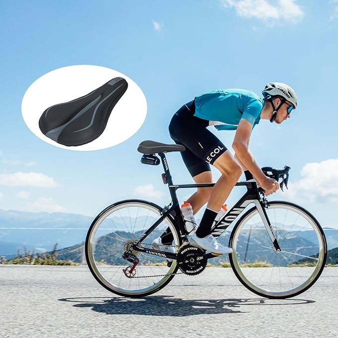 Bike Seat Cover Bicycle Saddle Cushion,Gel Padded Bike Seat Cover for Men Women,Bike Seat Cushion Fit for Stationary,Exercise,Road,Mountain Bike