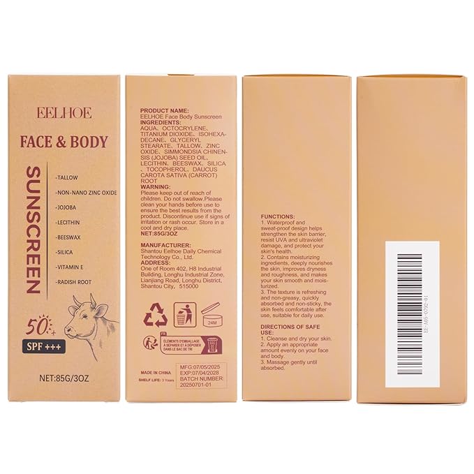 Tallow Sunscreen Grass-Fed Beef Tallow Sunscreen with Non Nano Zinc Oxide SPF50 Mineral Natural Sunblock for Face and Body Non-Greasy, 3 OZ